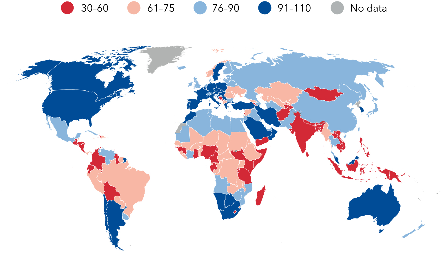 Graf 1 - Priemerná rýchlosť na cestách v jednotlivých krajinách sveta ( v km/h)